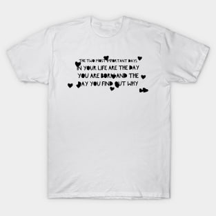 the two most important days in your life are the day you are born and the day you find out why T-Shirt